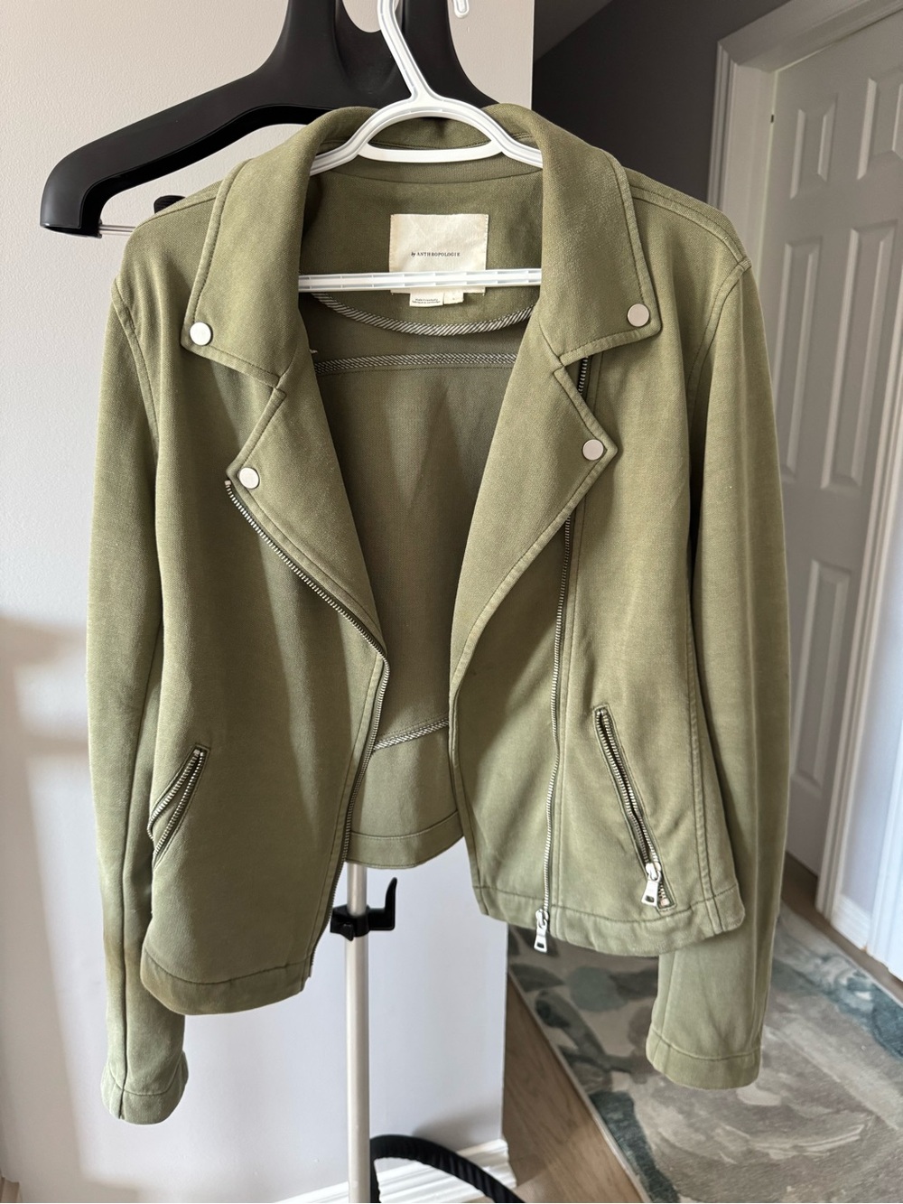 Olive Green Suede-Effect Moto Jacket